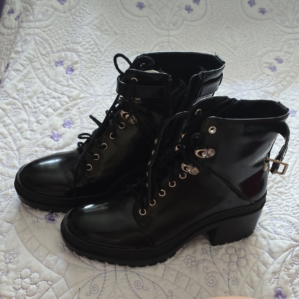 Glossy Black Women's Combat Boots